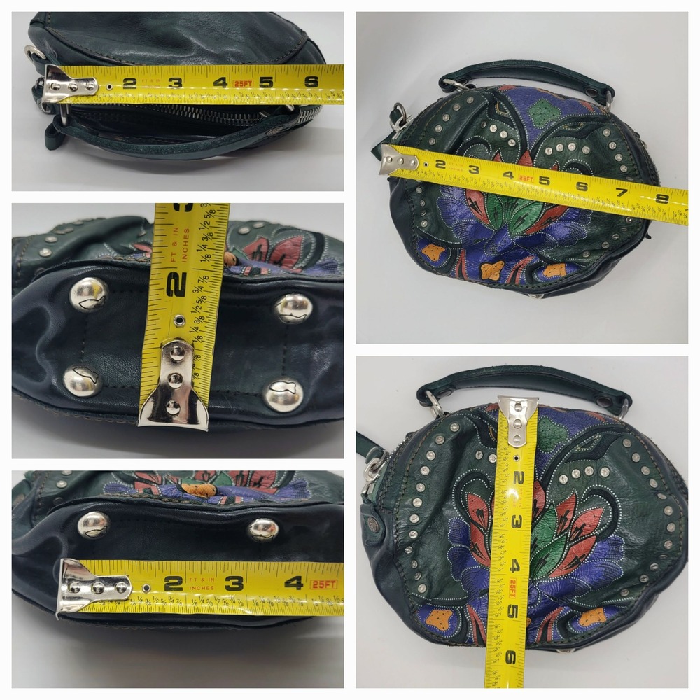 Campomaggi Green Leather Floral Studded Round Crossbody Bag Made In Italy - Picture 6 of 16